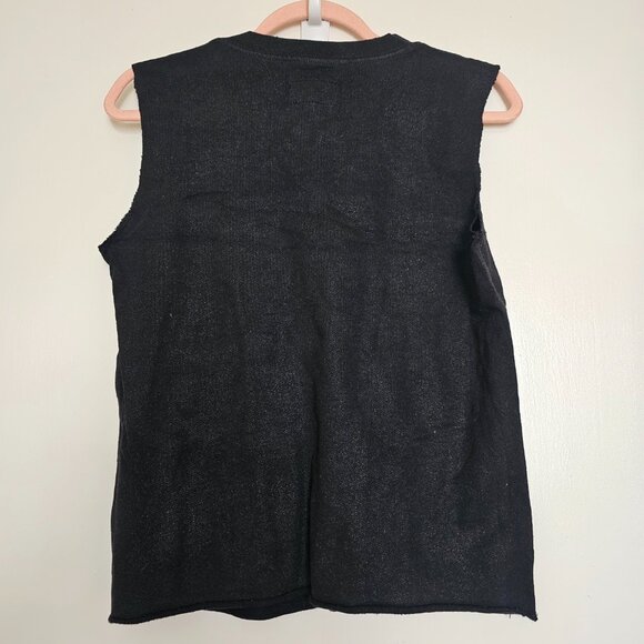 Current/Elliott The Sleeveless Stadium Distressed Muscle Top, 2, Black Shimmer - Picture 3 of 8